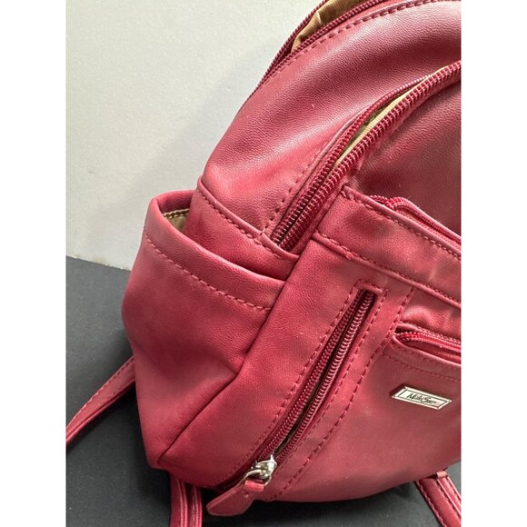 Multisac Red Maroon Faux Leather Mini Backpack Purse - Picture 9 of 16